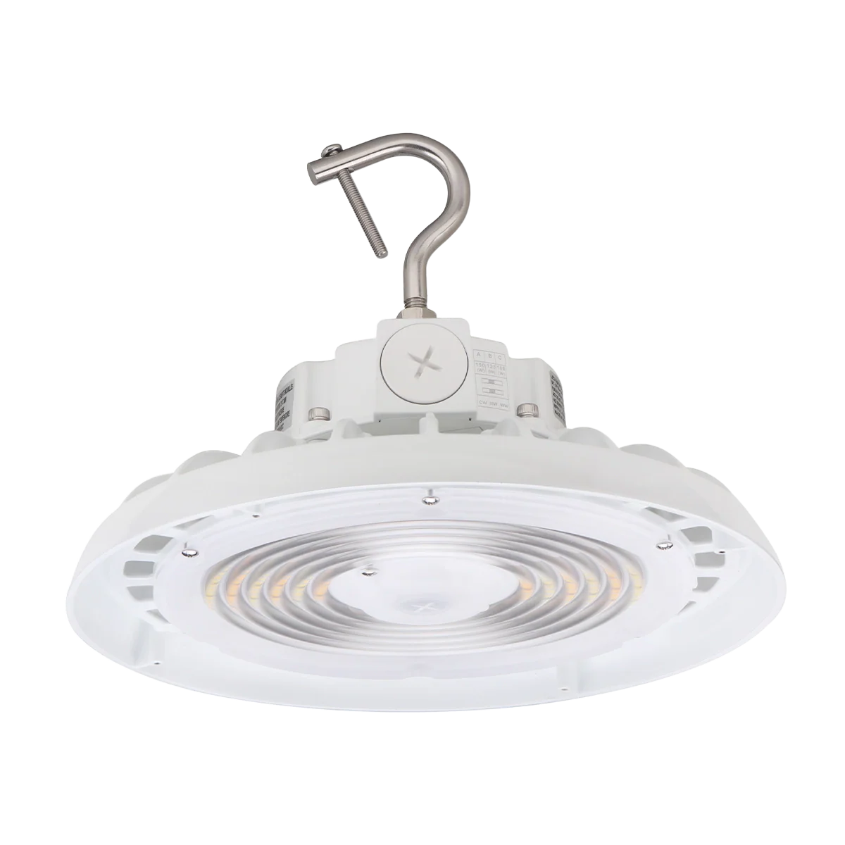Medinah Power | UFO 200-300W Series Round LED High Bay | Up to 45,000 Lumens | CCT & Wattage Selectable | 120-277v | White_full view