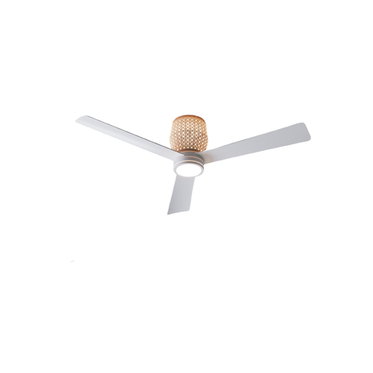 Medinah Power | SALEM Series | 18W | 6-Speed Selectable | Natural Rattan Cage and Matte White Blades | Up Light and Down Light Options