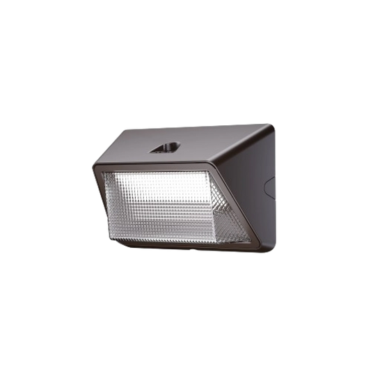 A bronze outdoor wall pack shown against a plain white background.