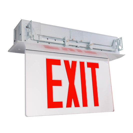 C-Lite LED Recessed Edgelit Exit Sign | Double Face | Red Letters | Battery Backup | Self-Test | Silver